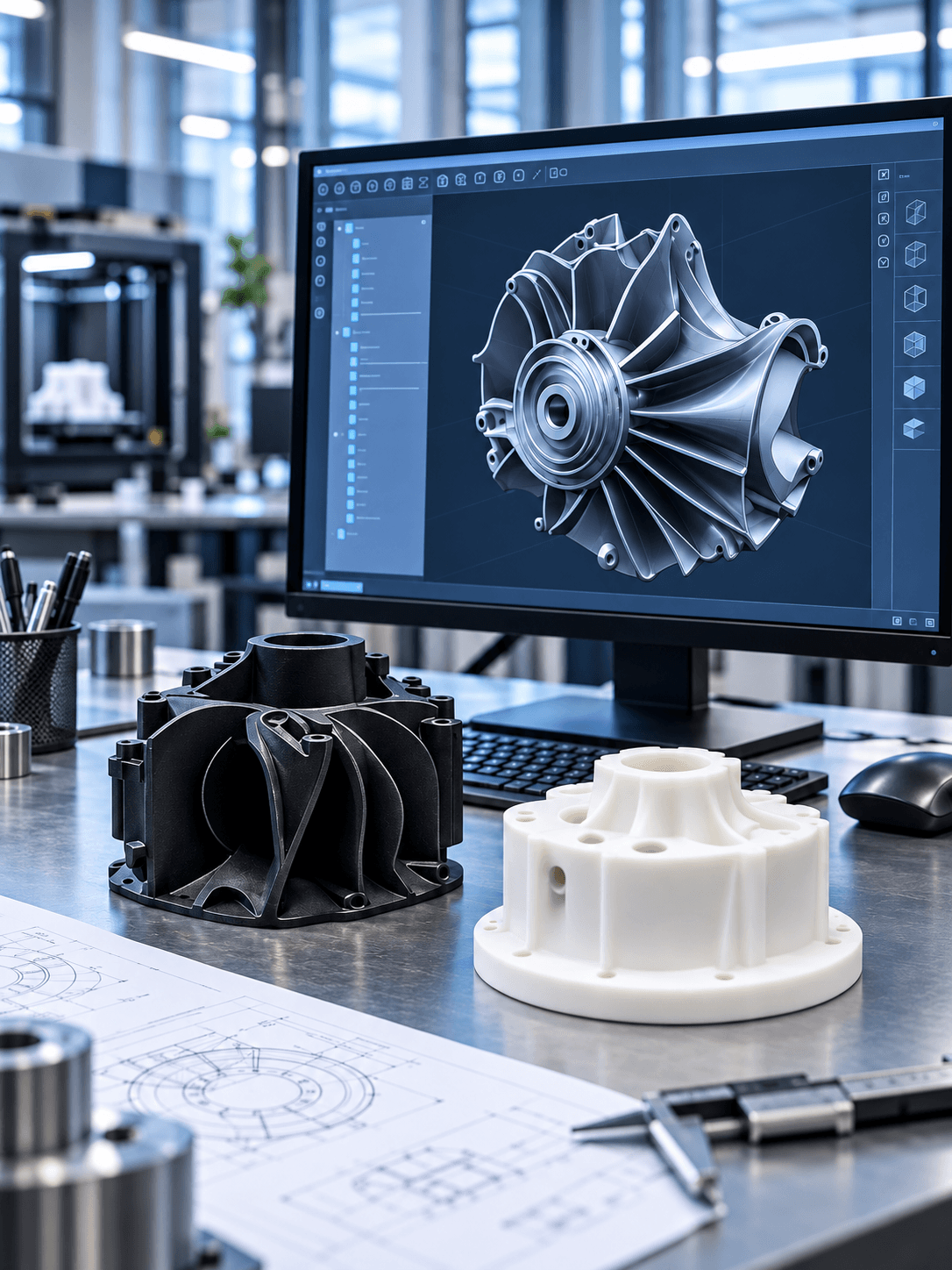CAD model and technical drawing workstation